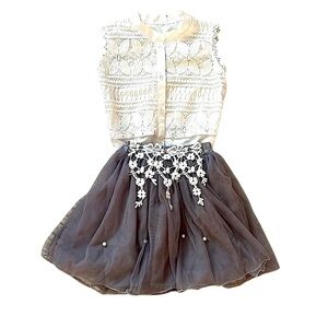 Girls Boutique Skirt Set Grey White Size 7-8